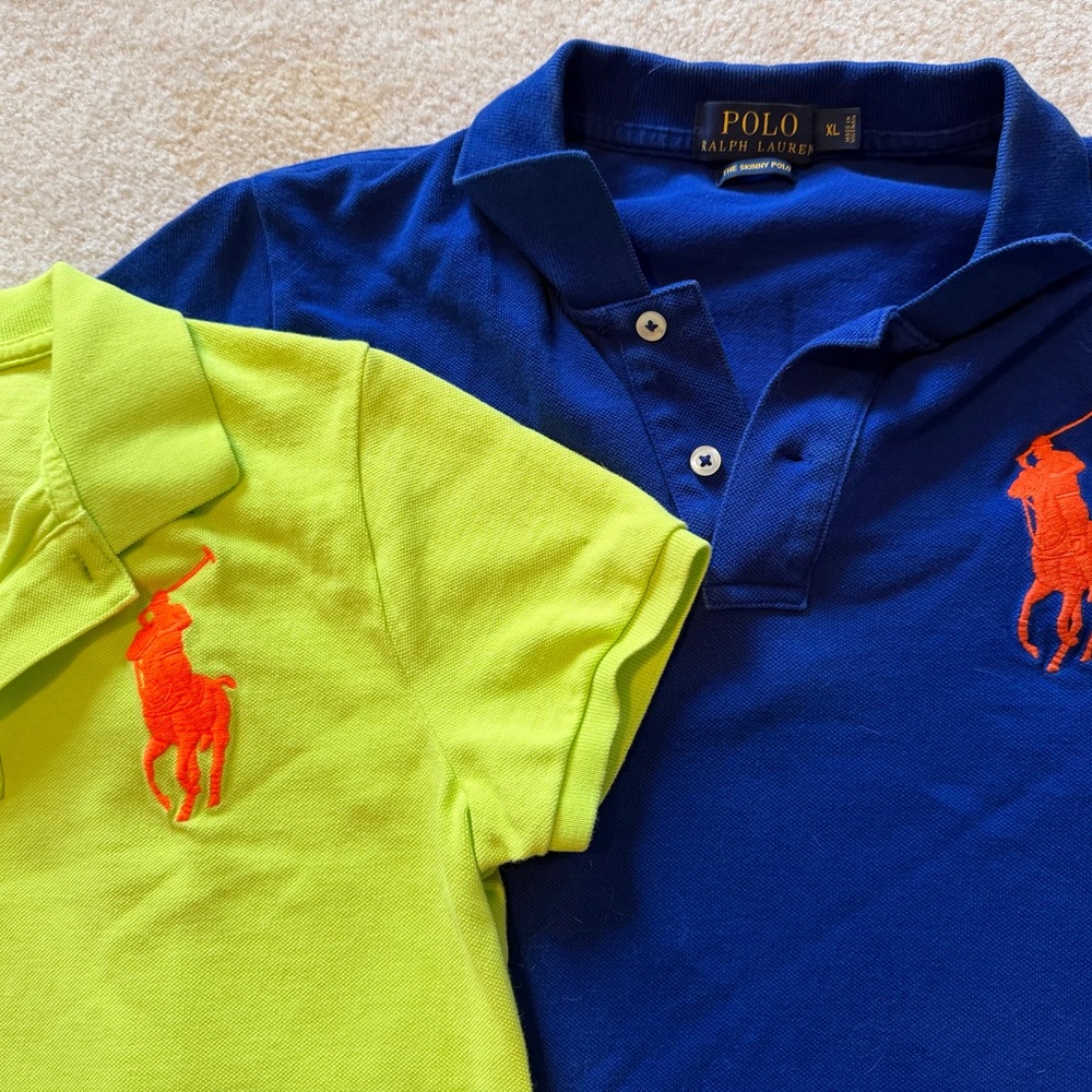 Ralph Lauren women’s skinny big  Polo Shirts - Navy and Lime sz XL
